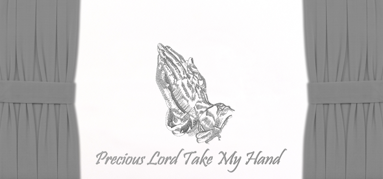Precious Lord Take My Hand with Curtains Silver White Faux